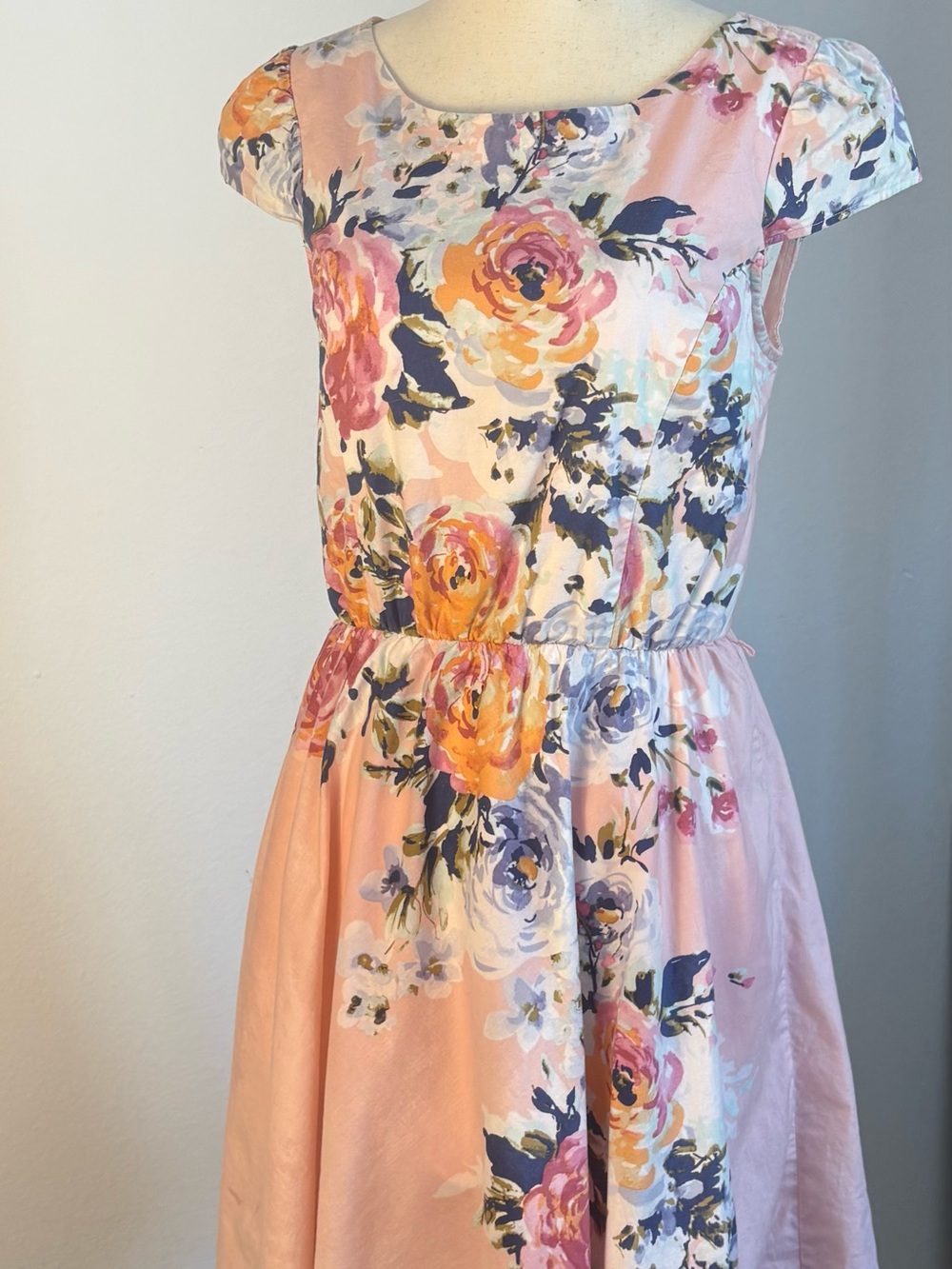 Floral Pink Cap-Sleeve Fit & Flare Dress